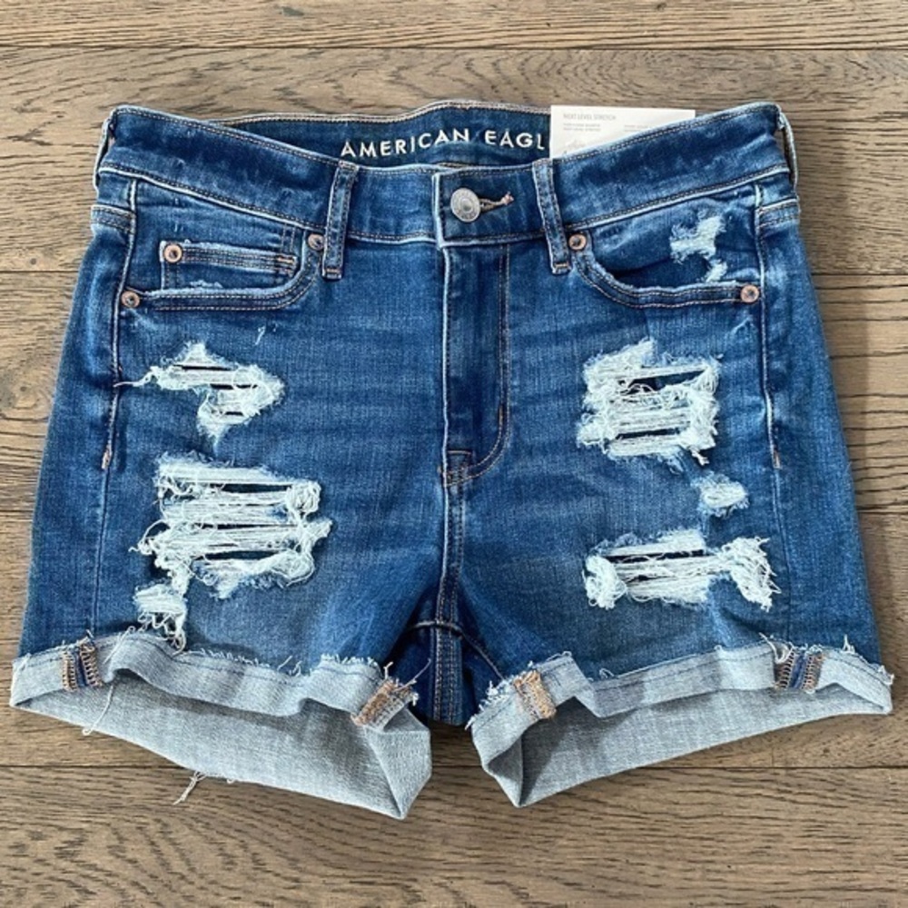 American Eagle Outfitters High V-Rise Shortie Distressed Jean Shorts
